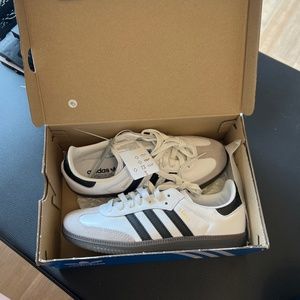 Brand new in box Adidas Sambas white with black stripes